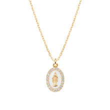Gold Miraculous Medal Necklace Zirconia White Pearl Enamel