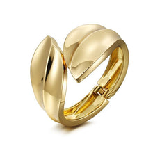 ANTHEA Sculpural Gold Leaf Cuff Hinged Bangle Bracelet