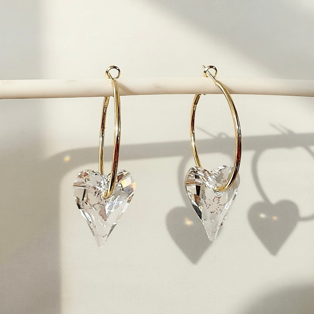 AMORE Swarovski Crystal Heart Hoops