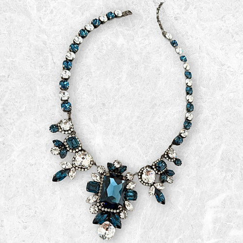 EMPRESS Navy Blue Swarovski Crystal Statement Necklace