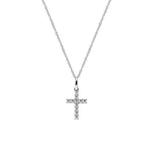 Rhodium Cross Necklace and White Zircons