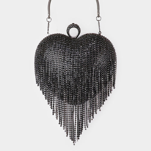 HEART Black Fringe Clutch