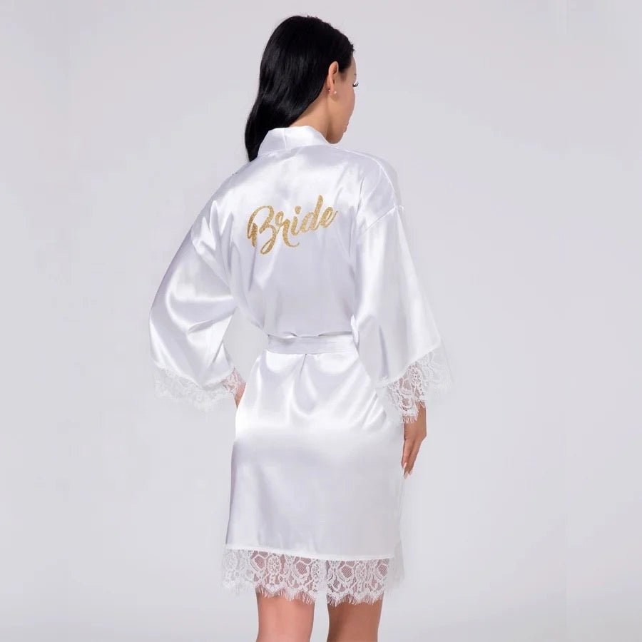 Wedding Party Satin Robes With Lace Trim