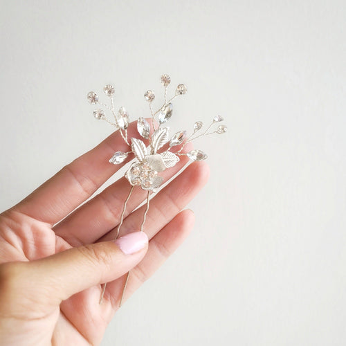 HAZEL SILVER Flower Bridal Occasion Hair Pin