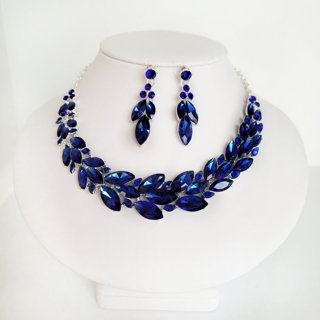 Sapphire Blue Crystal Evening Necklace Set