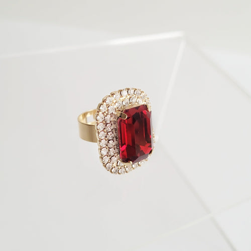 MIRA Red Emerald Cut Swarovski Ring