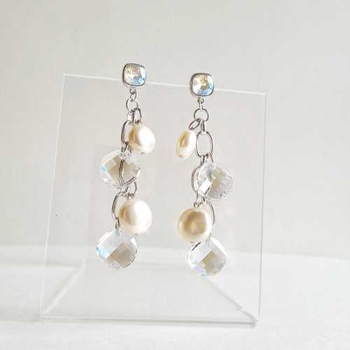 TALIA Modern Pearl Drop Crystal Earrings