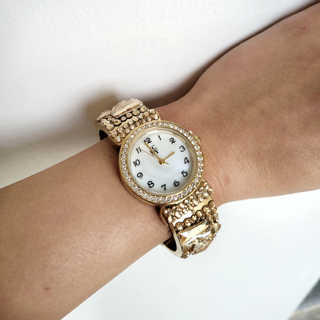 GRACEY Swarovski Crystal Gold Cuff Watch