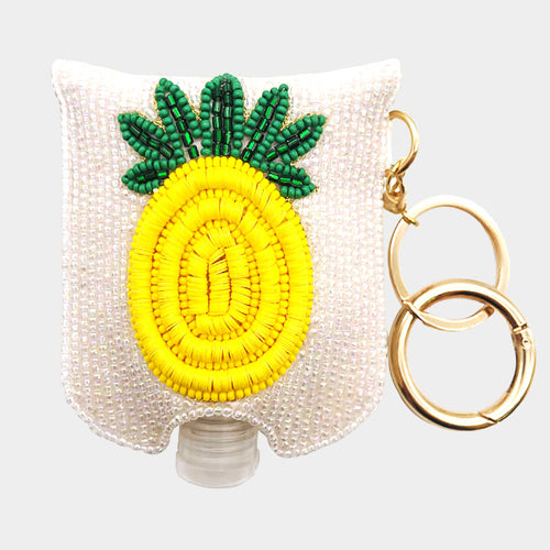 PINEAPPLE Seed Beaded Case with Sanitizer Bottle Keychain