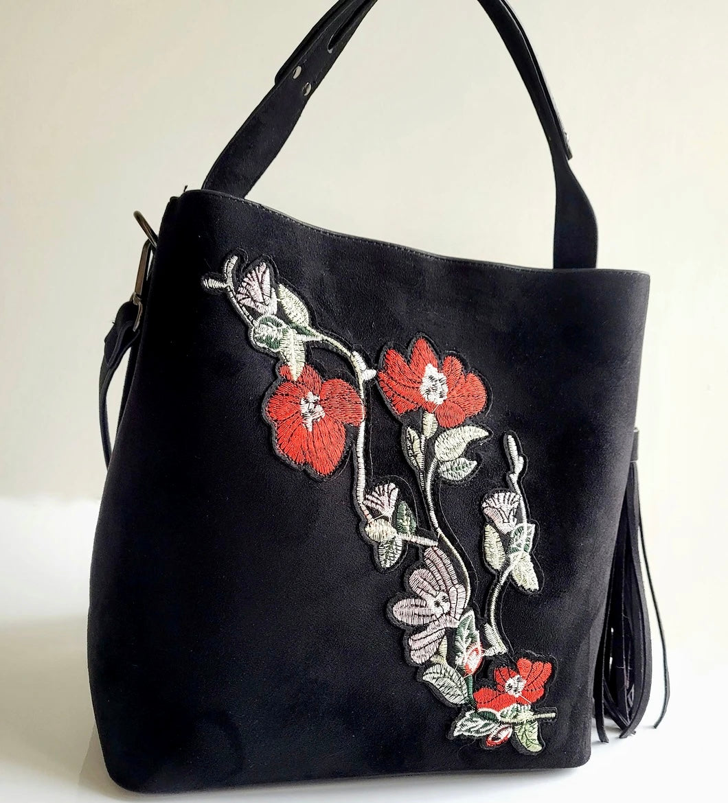 Flower Vine Suede Bag