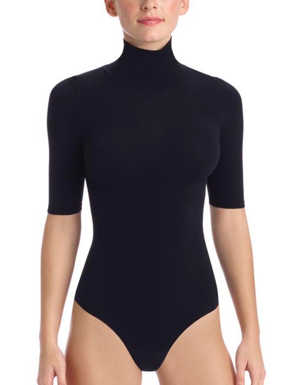 Black Short Sleeve Turtle Neck Bodysuit | PANTEE | SilkFred US