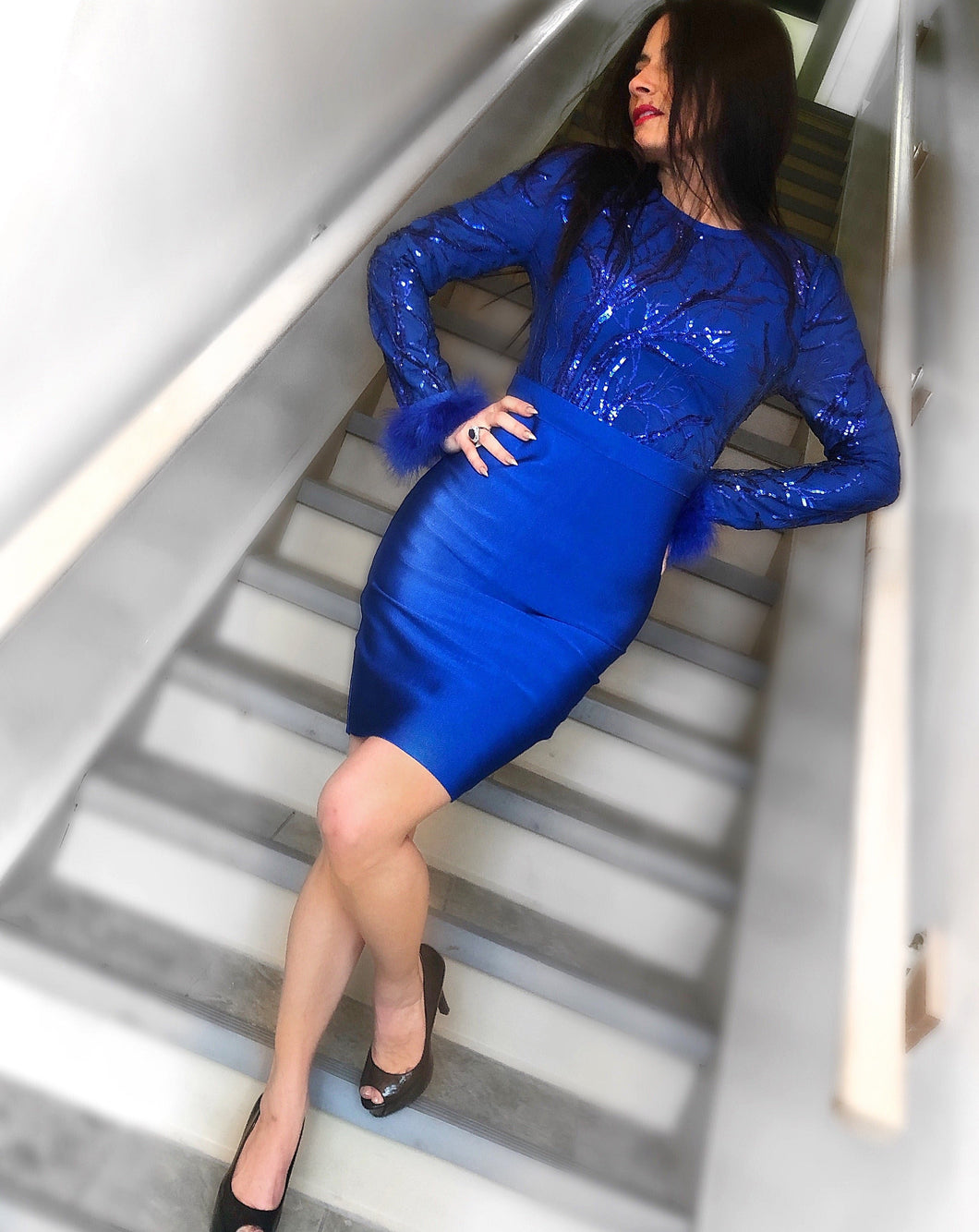 Cobalt Blue Long Sleeve Dress With Feature Cuffs ARTEMIS THE BOUTIQUE Cobalt Blue Long Sleeve Dress With Feature Cuffs ARTEMIS THE BOUTIQUE
