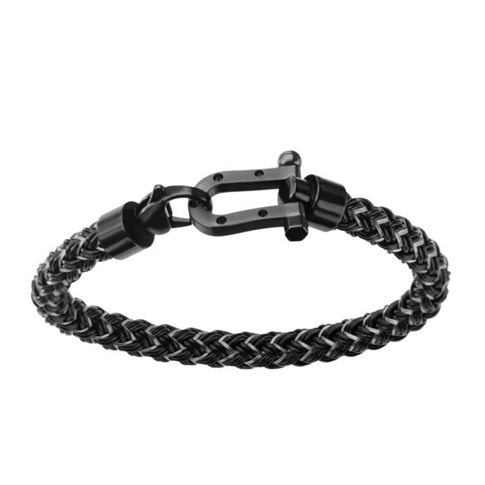 LUCKY Men's Stainless Steel Cable Bracelet with Horseshoe Clasp