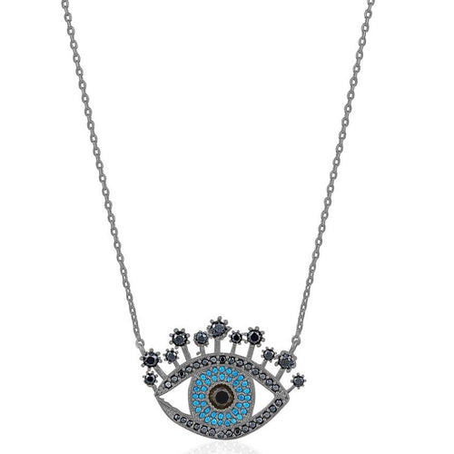 VIVEY Black Evil Eye Lashes 925 Sterling CZ Necklace