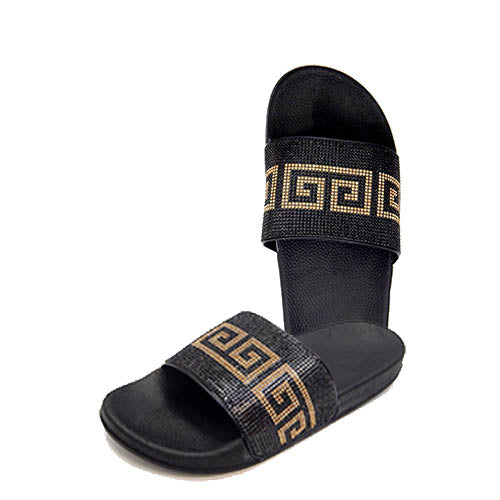 Greek Pattern Crystal Pave Slides