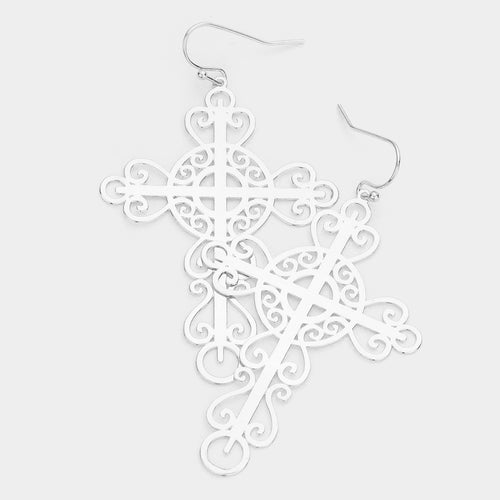 CATHEDRAL Laser Cut Cross Earrings 2 Colours