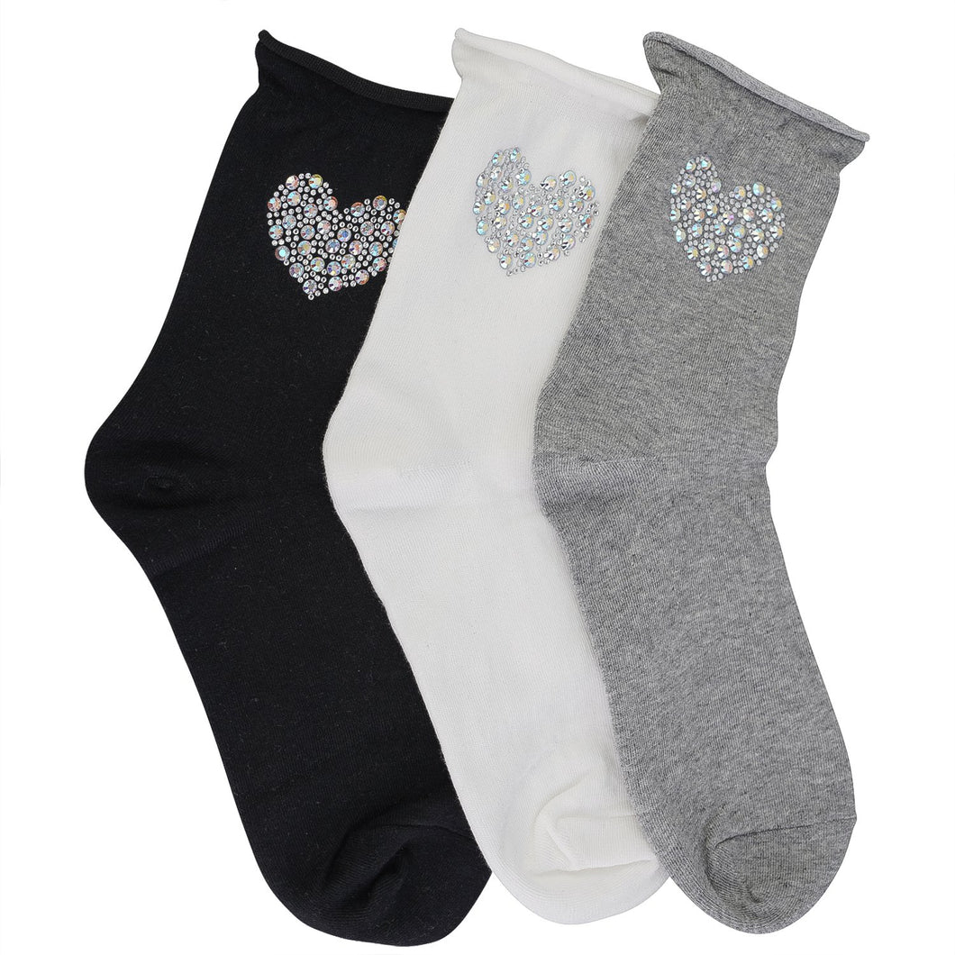 Rhinestone Heart Trendy Socks