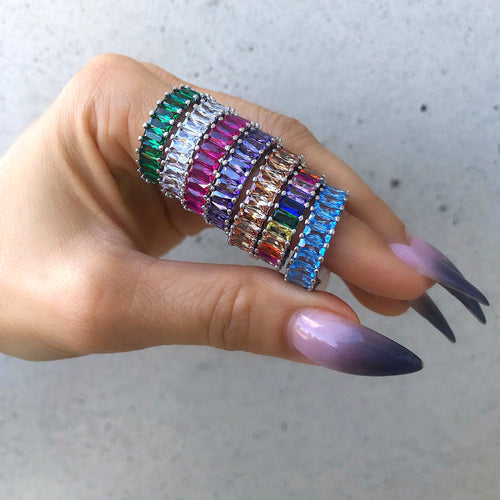 BAGUETTE Crystal Sterling Silver Rings
