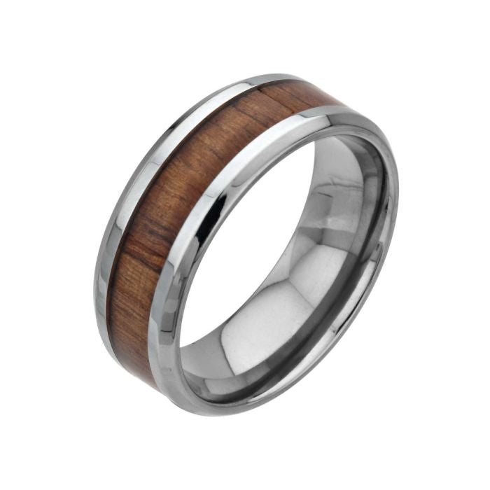 KOA Men's Stainless Steel Ring with Koa Wood Inlay
