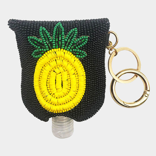 PINEAPPLE Seed Beaded Case with Sanitizer Bottle Keychain
