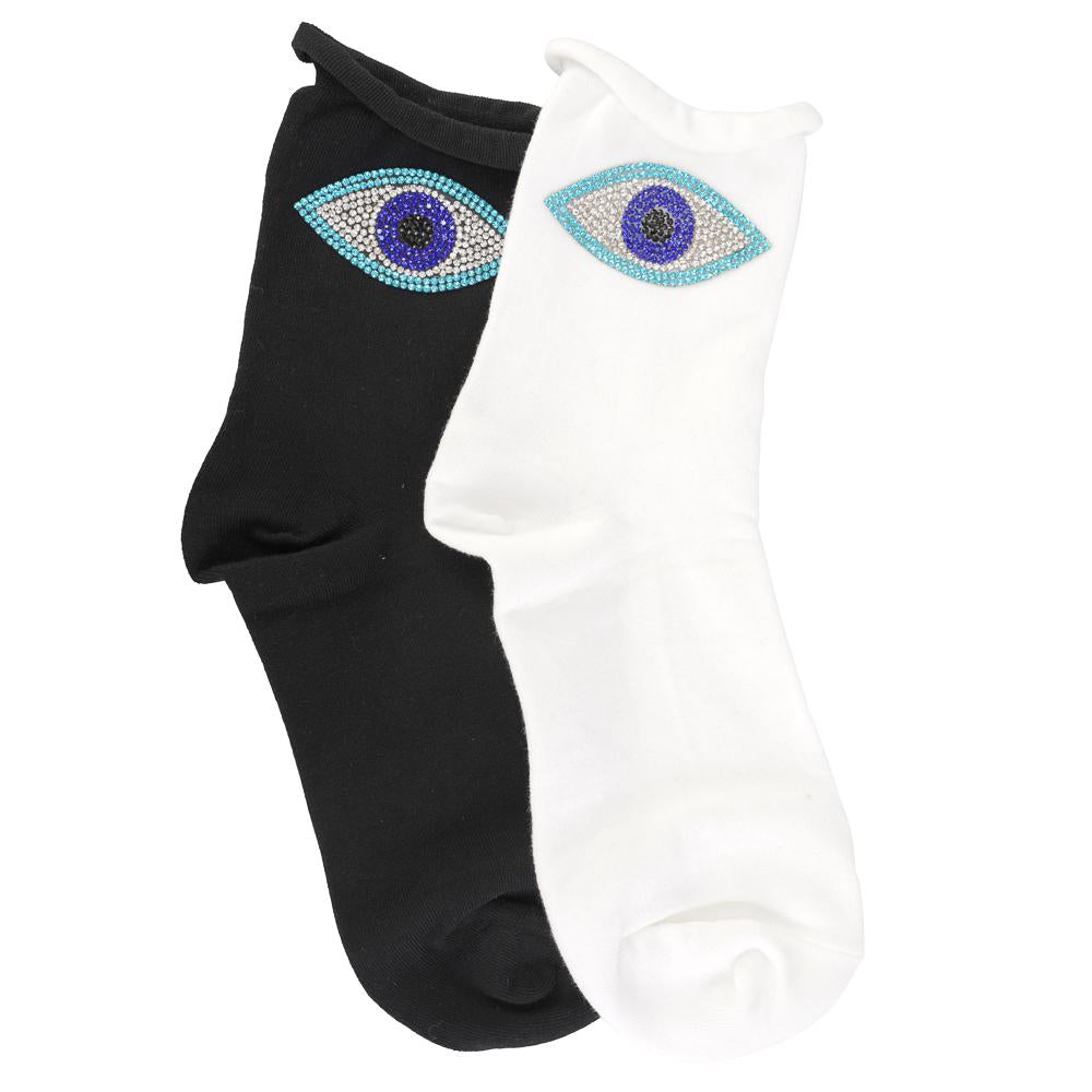 Rhinestone Evil Eye Trendy Socks