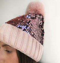 Sequin PomPom Knit Toque Hat