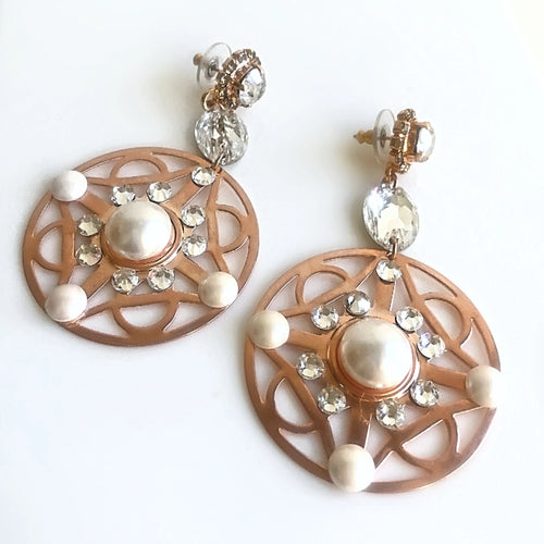 FARRAH Rose Gold Filigree Swarovski Pear Earrings