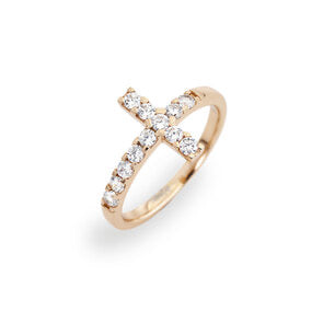 CROSS Cubic Zirconia 925 Sterling Silver Rose Gold Plated Ring - Amen Collection