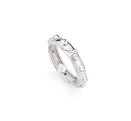 ROSARY Cubic Zirconia 925 Sterling Silver Plated Ring - Amen Collection