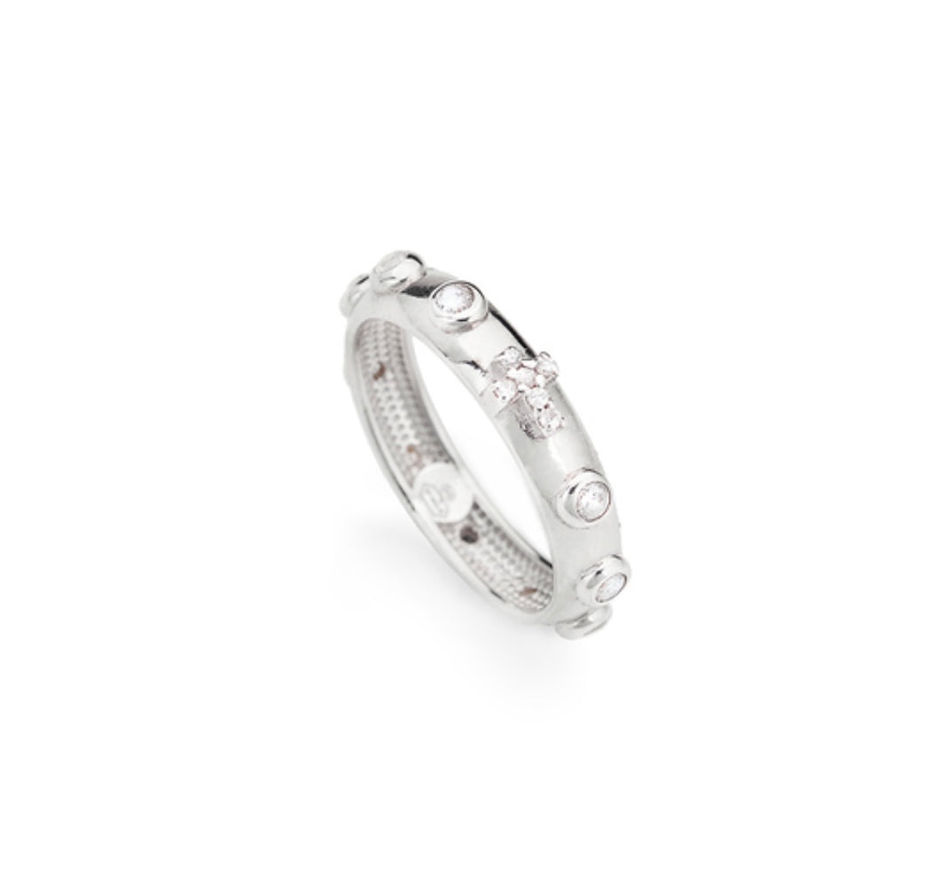 ROSARY Cubic Zirconia 925 Sterling Silver Plated Ring - Amen Collection