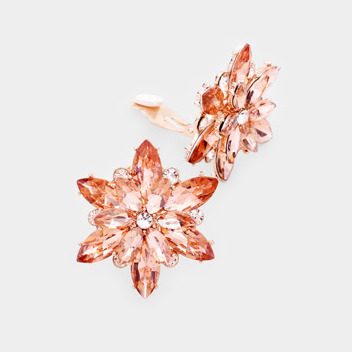 HENNA Floral Crystal Clip-On Earrings