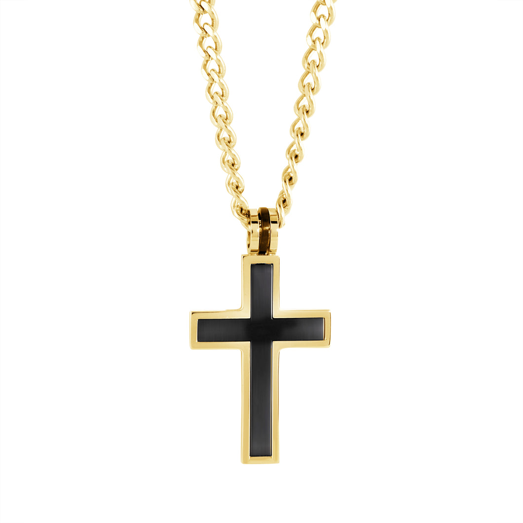 Cross Gold Black Necklace