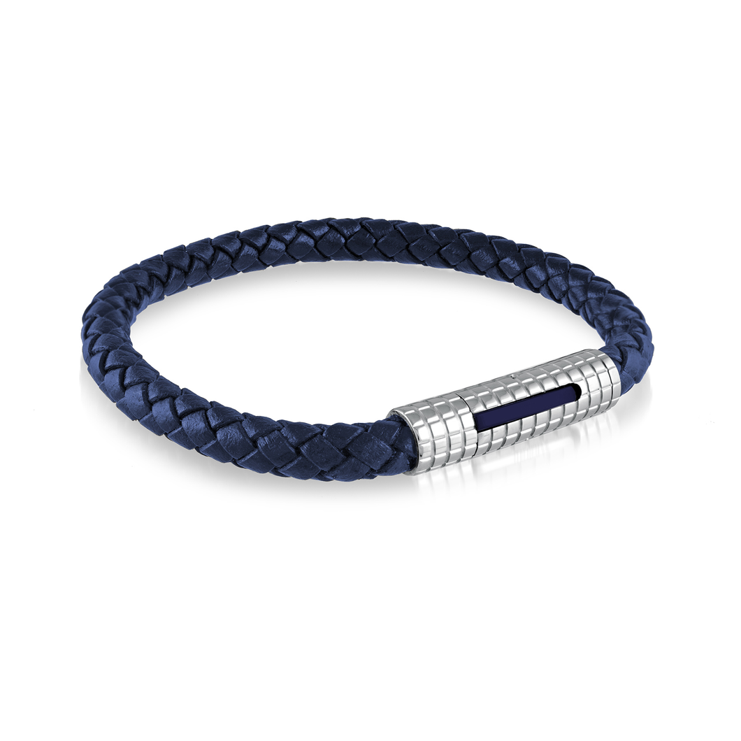 Navy Blue Single Braid Leather Bracelet