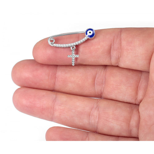 Evil Eye Cross Crystal Pin