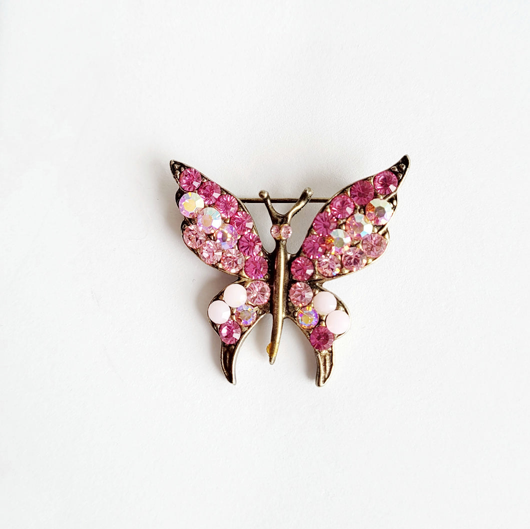 MELIE Pink Butterfly Swarovski Crystal Broach